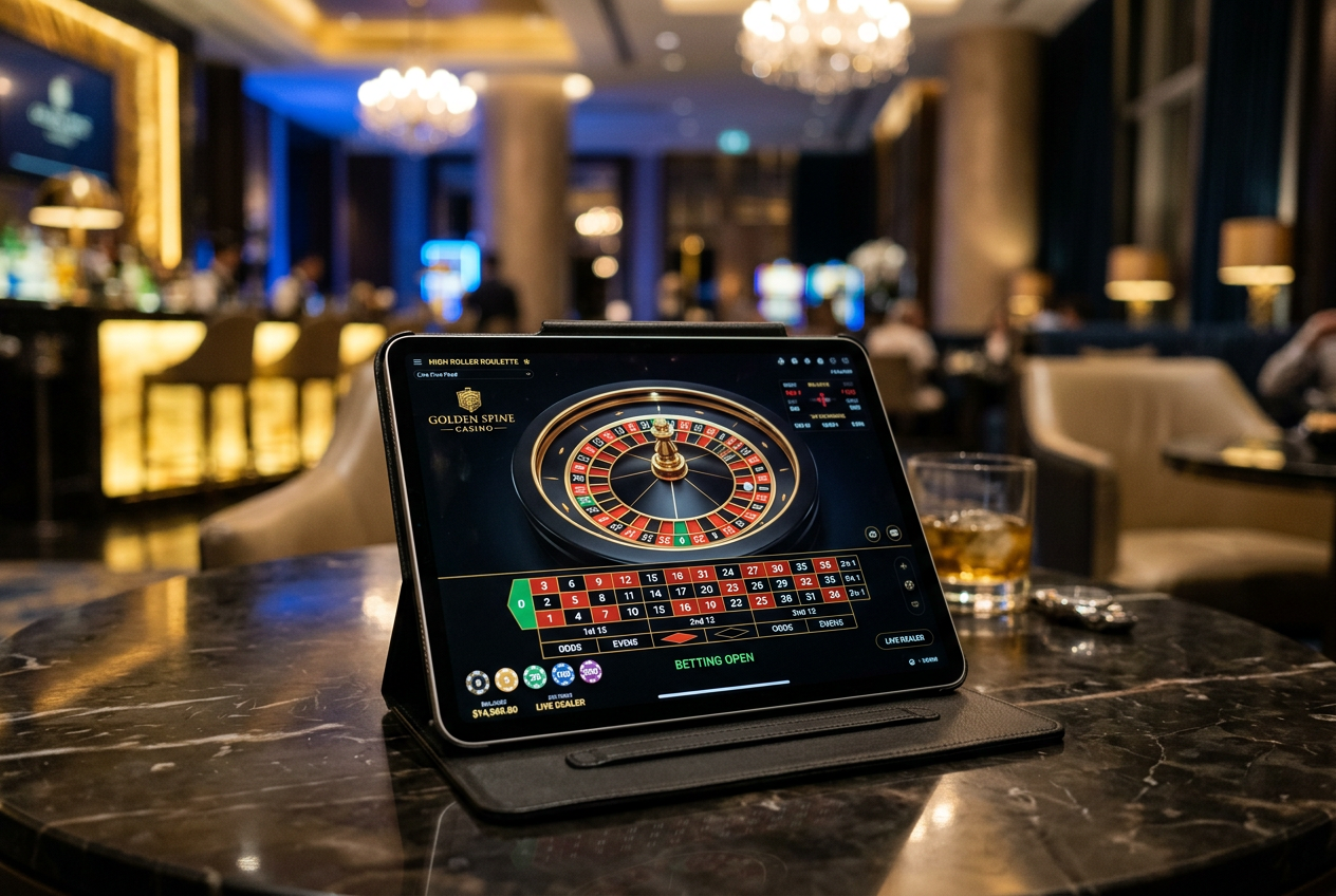 Μια πολυτελής εμπειρία online casino σε tablet με γραφικά ρουλέτας.