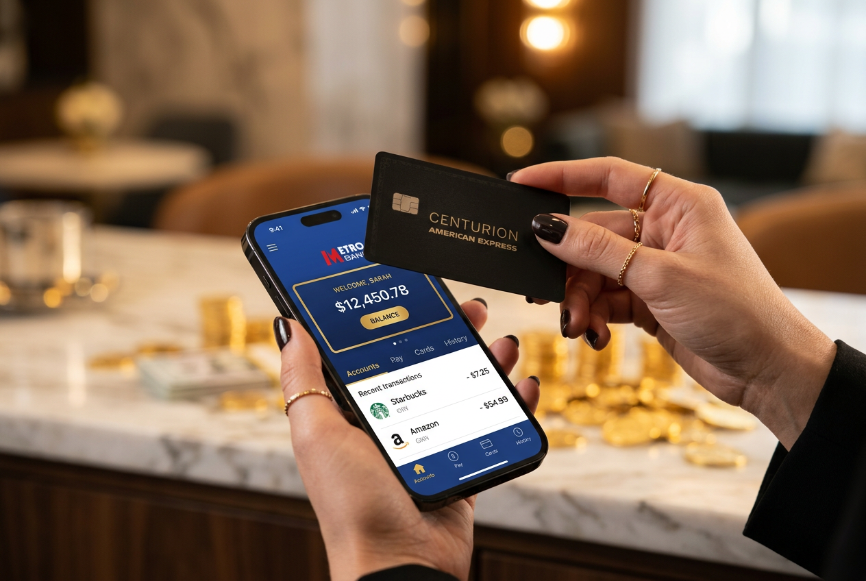 A person using a smartphone and a credit card for secure online transactions